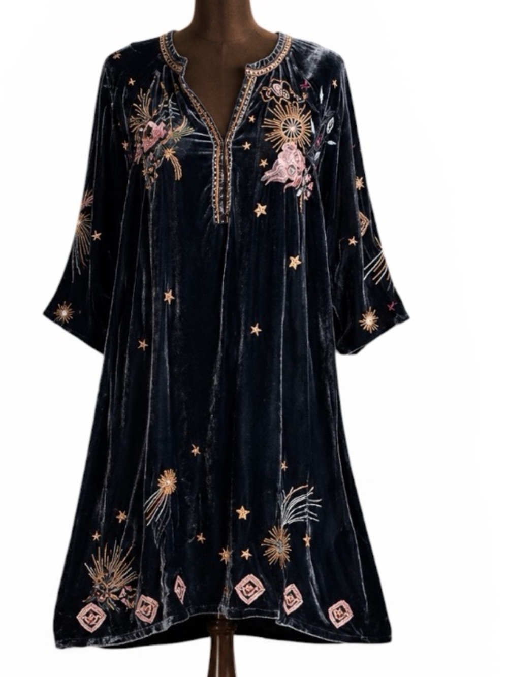 Johnny Was embroidered Selah  Celestial Velvet Puff Sleeve Raglan Dress NWT RARE